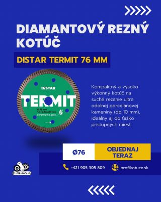 💎 DISTAR Termit 76 mm — malý, ale výkonný diamantový kotúč pre extra čisté rezy! Perfektný na gres, keramiku aj žulu. Reže...